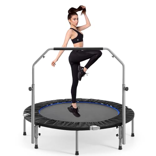 40/48 Inch Foldable Fitness Trampoline – Adjustable Foam Handle, Quiet Stable Rebounder for Home Gym, Kids & Adults – Indoor/Outdoor Exercise Equipment (Black, 40 Inch)