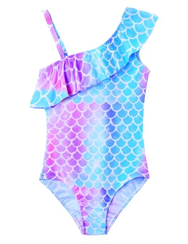 Image of Snowheart Girls Swimsuit Adjustable Shoulder Strap UPF50+ One-Shoulder Ruffle Bathing Suit 3-12T