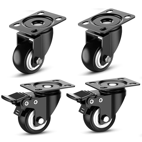 Image of Heavy Duty Swivel Castor Wheels with Brakes - 2 Inch | 360 Soft Rubber Caster Wheels for Furniture, Trolley, Chair, Table & Appliances | Plate Mount Locking Wheels | Pack of 4