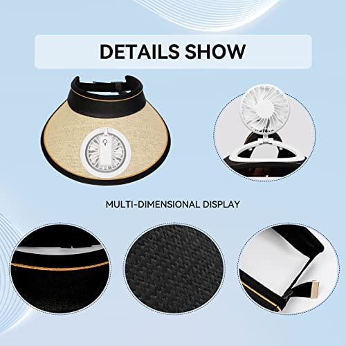 Hywecy Sun Visor Hats With Fan-Large Area Sun Protection-Visors For Women/Men/Kids,Adjustable Elastic Buckle (Black) #TOP3