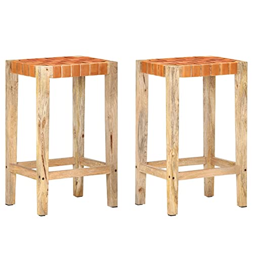 Iiaky Taburetes de Bar 2 Piezas Cuero auténtico marrón 75 cm Mueble Bar Salon Barstools Silla Alta Cocina