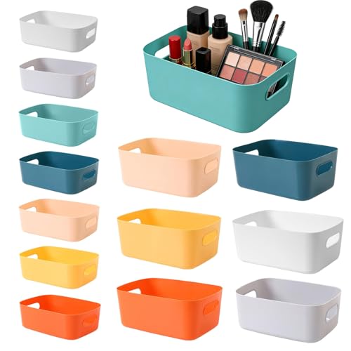 14 PCS Panier de Rangement en Plastique Boîte de Rangement Plastique avec Poignées Panier Organiseur Rectangulaire Bac Rangemen Empilable Pour Cuisine...