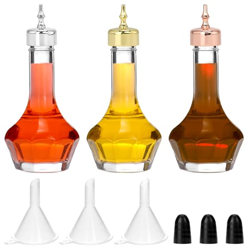 QWORK Bitters Bottle Set Glass Dash Bottle 1.7oz - Elegant Glass Dash Bottle Set of 3 Perfect for Professional Bar & Home Cocktail Crafting QS32005