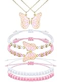 Sureio 6 Pieces Friendship Necklace Bracelet Butterfly Bestfriend Bff Necklace Matching Bracelet for 2 Adjustable Cord for Women Friends Birthday Gifts