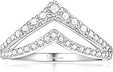 SILVERNANA Double Chevron Moissanite Bands for Women 925 Sterling Silver Curved V Shape Crown Wedding Eternity Ring for Her Size 7.5