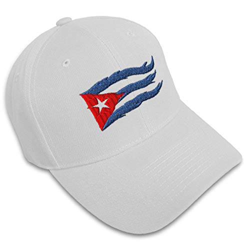 Speedy Pros Baseball Cap Cuba Cuban Flag Flame Embroidery Countries Acrylic Hats for Men & Women Strap Closure White Design Only