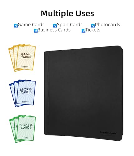 Image of Premium 20 Pocket Card Binder, Holds 1280 Cards for MTG TCG Sports Game Cards(Black,20 Pocket) | XL side-loading binder with zipper. No-ring design holds 1280 cards in clear pockets.