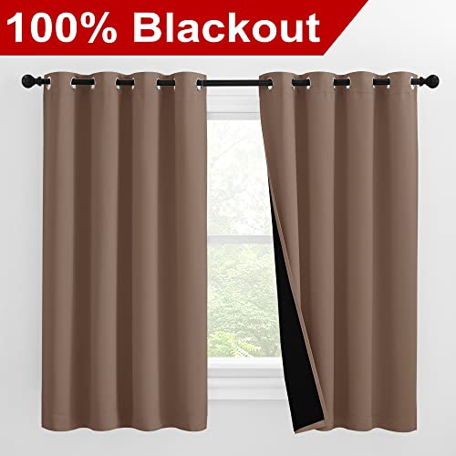 Image of NICETOWN Bedroom Full Blackout Curtain Panels, Super Thick Insulated Window Covers, Keeping Out Cold Air and Heat 100% Blackout Blinds with Black Liner (Cappuccino, Set of 2 PCs, 55 by 57-inch)