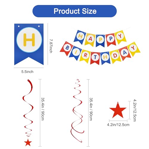 Image of BEISHIDA Red Blue Gold HAPPY BIRTHDAY Banner with 12pcs Red Blue Gold Stars Hanging Swirls Garland Party Decorations Sets for Birthday Party Supplies, Kids Girls Birthday Decorations