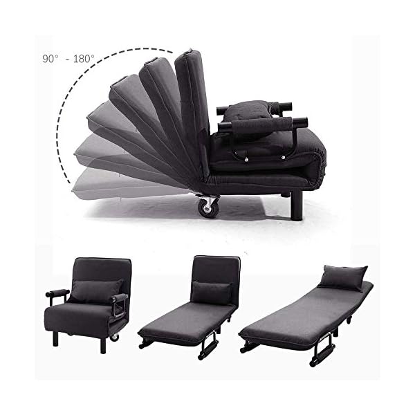 INMOZATA 2-in-1 Single Folding Futon Chair Sofa Bed Chair Guest Sleeper Chair Bed with Pillow Wheels for Home Bedroom Living Room (Grey) - Image 6