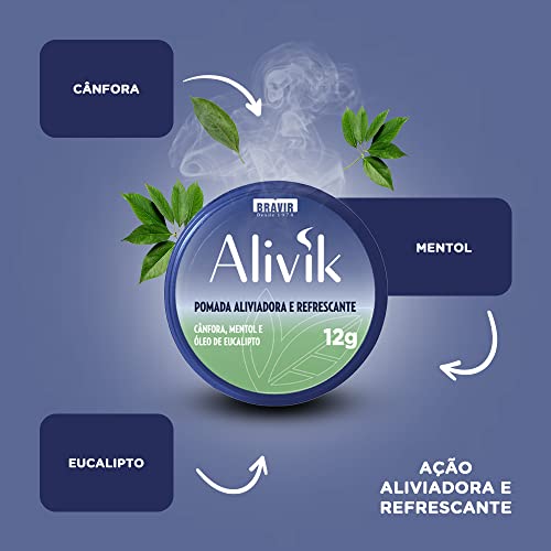 Pomada Aliviadora e Refrescante Alivik, Verde, Bravir, 12 g
