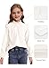 blibean Girl Fall Blouse Ruffle Long Sleeve Tops Tween Kid Solid Tee Shirt Casual Semi Formal Western Outfit Spring Fashion Party Clothes Size 12 14 Year Old White