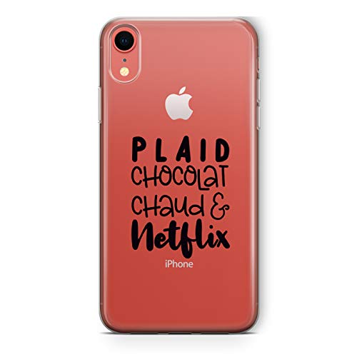 ZOKKO Case for iPhone XR Hot Chocolate Plaid Netflix – Soft Transparent Black Ink