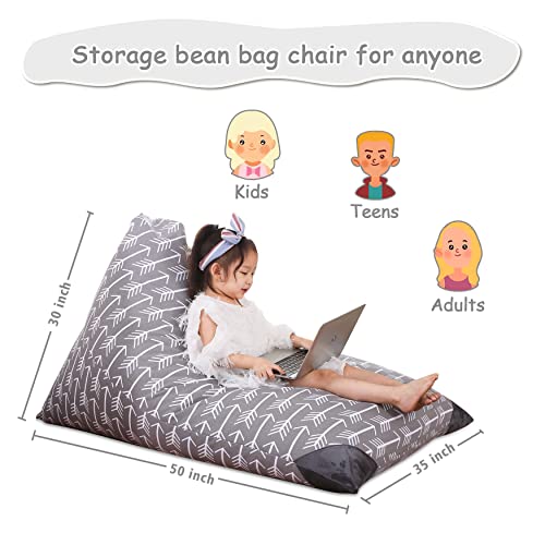 Jorbest Stuffed Animal Storage Bean Bag Chair For Kids And Adults. Premium Canvas Stuffie Seat - Cover Only (Grey With White Arrows 200L/52 Gal) #TOP5