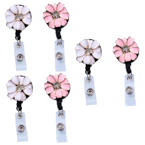 Porte badge rétractable avec clip fleur rose et blanc Gadpiparty - 6 pièces
