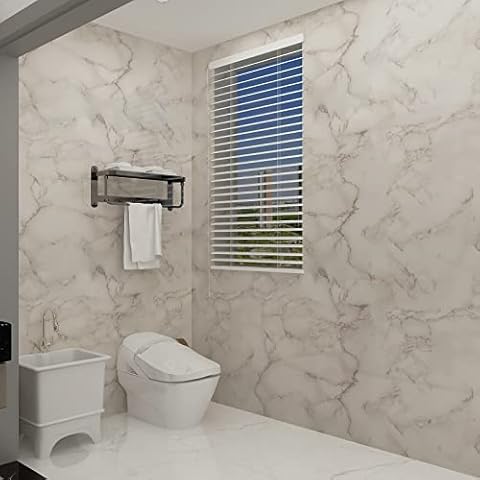 JSEVEM 40CM×9M Dicker Weiß Grau Selbstklebend Marmor Tapete Glänzend Marmortapete Klebefolie Selbstklebende Klebetapete Marmoroptik Vinyl Wasserfest Möbelaufkleber Textur Granit Küche Bad Wandtapete Cover