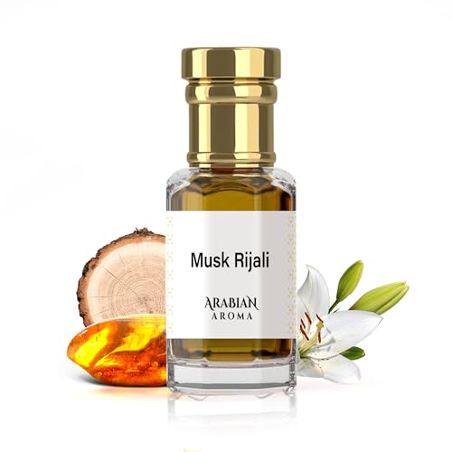 Arabian Aroma Musk Rijali Attar | White Musk Oil Perfume, Lily of the Valley & Cashmere Woods | Alcohol-Free, Long-Lasting | 100% Pure | Woody Perfumes for Men (6ml)