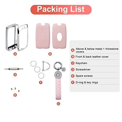 RUABIBAN for Land Rover Key Fob Cover with Keychain, Pink Genuine Leather Crystal Key Case Protection Shell Compatible with Land Rover Vogue Range Discovery Rover Sport by RUABIBAN - Image 5