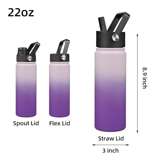 Image of BJPKPK Insulated Water Bottles with Straw Lid, 22oz Cold & Hot Thermo, Stainless Steel Metal Water Bottle with 3 Lids, Reusable Thermo, Cups, Mugs for Daily Use-Violet