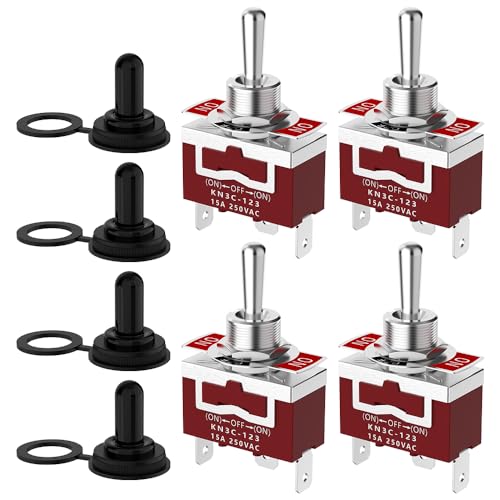 Momentary Toggle Switch, Malictele SPDT 3Pin (ON)-Off-(ON) Marine Toggle Switch 12VDC 30A/250VAC 15A...