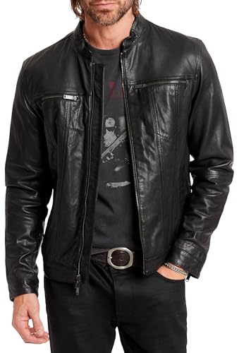 John Varvatos Star USA mens BAND COLLAR LEATHER JACKET Leather Jacket