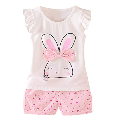 Daoope Tute Neonato 0-3 3-6 6-9 12 Mesi Bimbo 24 Mesi Abbigliamento 0 24 Mesi Tuta Completino Bambina Bambini Coniglio Stampa Fiocco T-Shirt Top + DOT Pantaloncini Set Due Pezzi