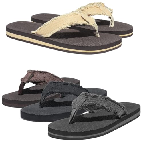 Men Flip Flops Beach Sandals Canvas Lightweight Sole Comfort Thongs Sandals2