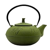 84.6oz/2500ml Large and Heavy Cast Iron Tea Kettle for 5 to 8 Cups, Teapot with Stainless Steel Infuser, Cast Iron Tea Pot for Stovetop Safe (2500ml Green Teapot with Bamboo Pattern)