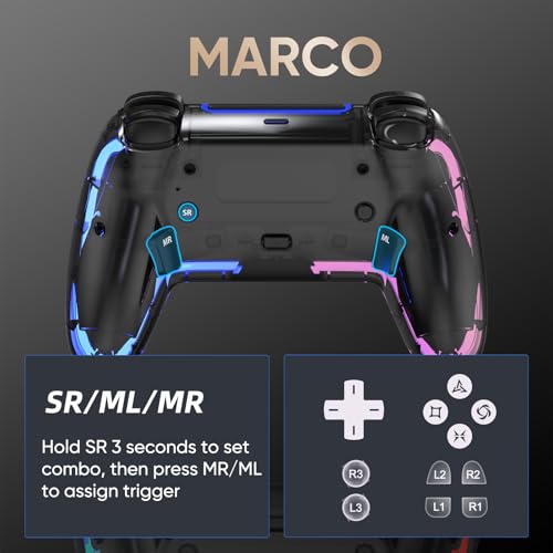 Image of BETMI Wireless Controller for PS5, Pro /Slim /MAC /Steam Deck /PC, Hall Effect Joysticks,Dual Vibration, Marco /Turbo, 3.5mm Audio Jack, 6-Axis Gyro, Mute, Bluetooth LED Gamepad with Speaker(9 Colors Single & Dual-Color LED, L Pink R Cyan)