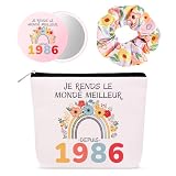 Bingtoo Cadeau Fille 40 Ans, 40 Ans Anniversaire Fille Trousse Maquillage & Miroir De Poche & Chouchou Cheveux, Idée Personnalisé Cadeau Anniversaire