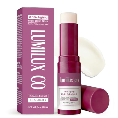 Lumilux Anti-Aging Face Balm Stick Calcium Volume Multi Balm with Collagen Extract Smooths Wrinkles Firms Lifts Skin Brightens Dull Tone For Eyes Lips Forehead Neck 9g/0.32oz