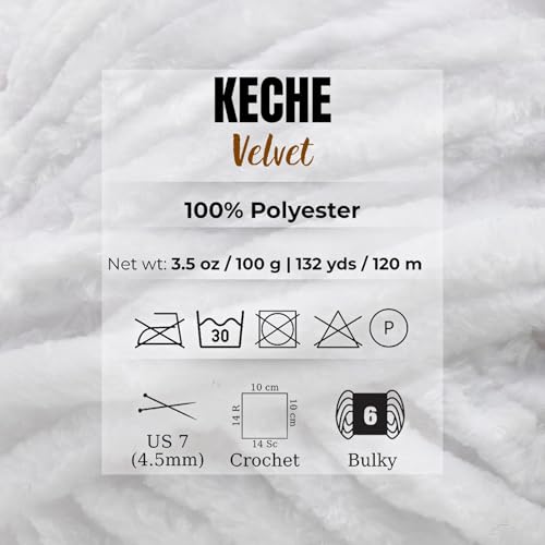 Image of Keche Velvet Yarn for Crocheting, Soft Chenille Bulky Baby Blanket Amigurumi Yarn 2x100 gr (2x132 yds) (2 Skeins) White