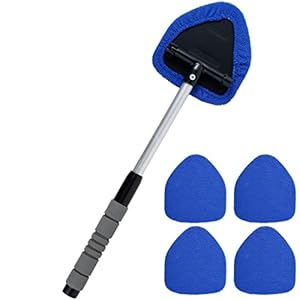 Car Window Cleaner Anti-fog Car Windscreen Cleaner with 5 Reusable Washable Pads 180° Rotating Head Telescopic Window Cleaner Tool Demister Pad for Car, Car Window Demister Glass Cleaning Kit(Blue)
