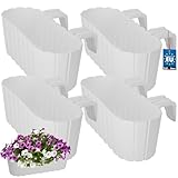 KOTARBAU® 4er Set Blumentopf 40 x 15 x 15 cm Weiß PVC Blumenkasten Balkongeländer für Balkon mit Halterung Pflanzkübel Außen Balkongeländer Hochbeet Balkon Blumentopf Balkonblumentopf Blumentöpfe