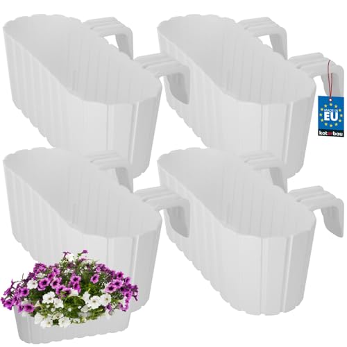 KOTARBAU® 4er Set Blumentopf 40 x 15 x 15 cm Weiß PVC Blumenkasten Balkongeländer für Balkon mit Halterung Pflanzkübel Außen Balkongeländer Hochbeet Balkon Blumentopf Balkonblumentopf Blumentöpfe