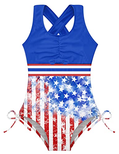 Image of BFUSTYLE Girls One Piece Swimsuit Cute Striped Bathing Suit Hawaii Swimwear 6-17 Years