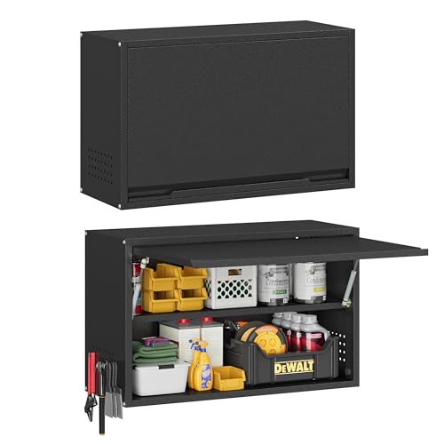 Black Metal Wall Cabinet with Adjustable Shelf and Up-Flip Door, 19.7