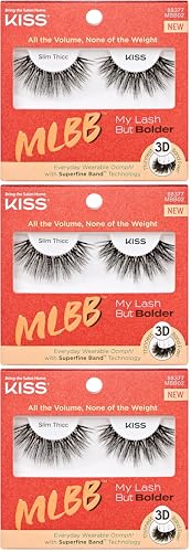 Image of KISS My Lash But Bolder 3D Volume False Eyelashes - Slim Thicc, Black, Comfortable, Voluminous, Natural-Looking, Faux Mink, Vegan, Fuller, 3D Lashes, Superfine, Knotless, Fluffy & Soft | 1 Pair
