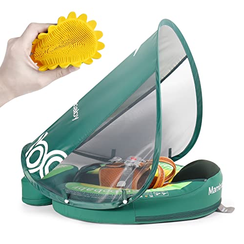 Mambobaby Baby Pool Float with Canopy & Tail Mambobaby Baby Swim Float Non-Inflatable Solid Baby Float Upgrade Soft Waterproof Skin-Friendly Material Infant Swim Float(Avocado)