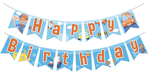 Treasures Gifted Officially Licensed Blippi Birthday Banner - Vehicle Happy Birthday Party Supplies and Decorations