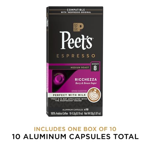 Peet's Coffee, Medium Roast Espresso Capsules, Compatible with Nespresso Original Machine - Ricchezza Intensity 8, 10 Count (1 Box of 10 Espresso Capsules)
