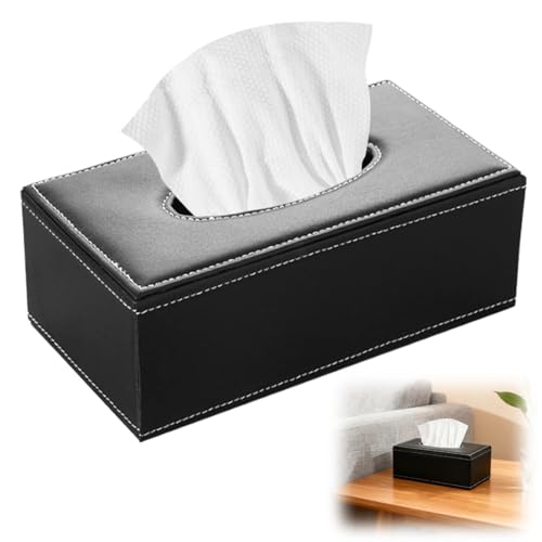 Boîtes à Mouchoir en Cuir PU, 24×12×9.5 CM, Rectangulaire Boite a Mouchoir, Noir Distributeurs...