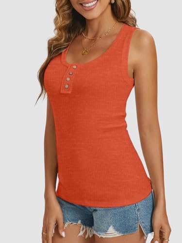 ATHMILE Women Tank Tops Summer Casual Ribbed Sleeveless Basic Cami Top Slim Henley Button Down Blouses Beach3