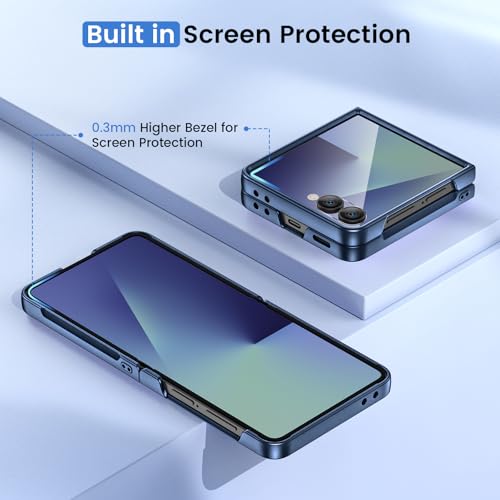 Image of Ruky for Galaxy Z Flip 7 Case, Hard PC Ultra Slim Anti-Scratches Shockproof Wireless Charging, Built-in Back Screen Protector, HD Clearly Shockproof Phone Cover for Samsung Galaxy Z Flip 7, Dark Blue