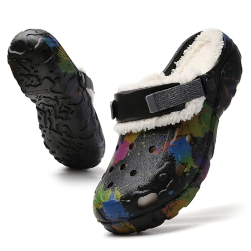 CERYTHRINA Zuecos para hombre con forro de piel, zapatos de invierno para interiores y exteriores, zapatos cálidos para casa, pantuflas de forro polar extraíbles a máquina, impermeables, transpirables