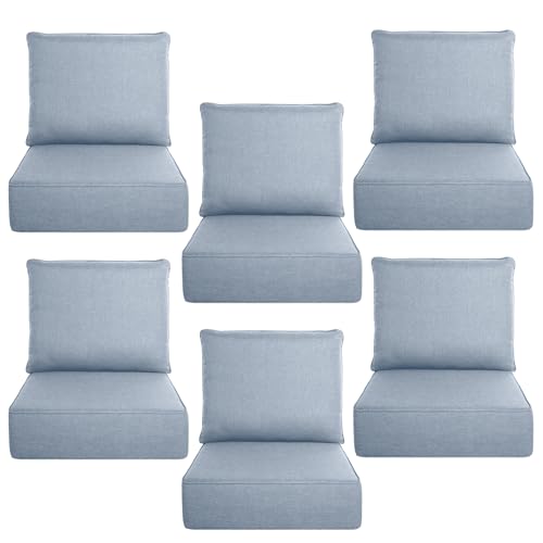 Image of Luxury 6 inch Thick Outdoor Cushion Set 6 - 24x24 Patio Furniture Cushions with 28D High-Density Foam, Water-Resistant & Fade-Resistant Fabric, Removable Covers for Patio Furniture Sofa Couch -Baby Blue