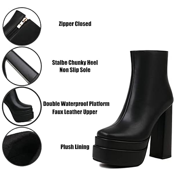 Gestapelde Platformlaarzen Voor Dames Vierkant Teen Chunky Hiel Enkellaarzen Zijkant Ritssluiting Laarsjes