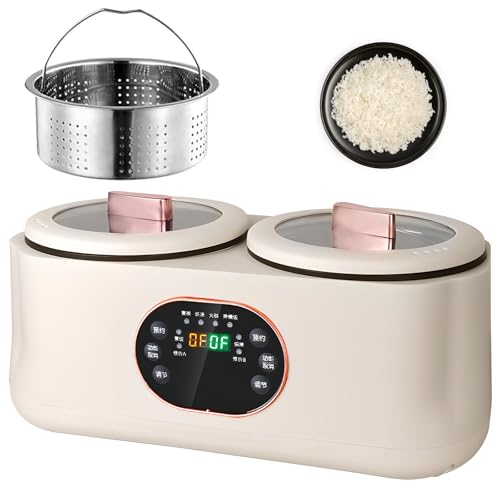 FHRKA Double Slow Cooker, 1.8L+1.8l Rice Cooker with Double Pots, Double Spelling Low Sugar Rice Cooker, Non-stick Liner