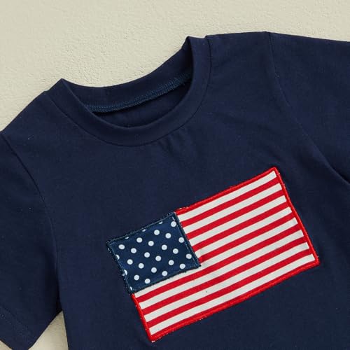Image of Kayotuas Fourth Of July Toddler Boy Outfit Baby American Flag Clothes Patriotic Shirt Striped Gingham Shorts 2Pcs Summer Sets