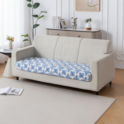 Image of House of Quirk 'Mughal Series' Printed Quilted Sofa Cover for 1 /2 /3 /4 Seater - Anti-Slip, Washable Couch Protector Slipcover (Three Seater, Indigo Motif, 80x180 cm)